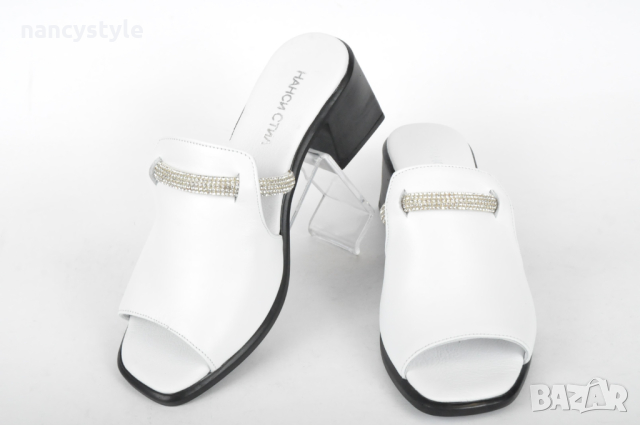 СЕЗОН'24! Елегантни дамски чехли от естествена кожа на ток - Два цвята, снимка 3 - Чехли - 44938419