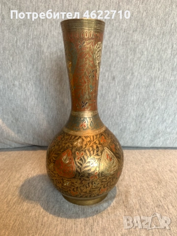 стара  гравирана месингова ваза, снимка 2 - Антикварни и старинни предмети - 53584285