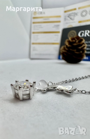 Сребърно колие с мойсанит (диамант) 1 карат, снимка 10 - Колиета, медальони, синджири - 52618647