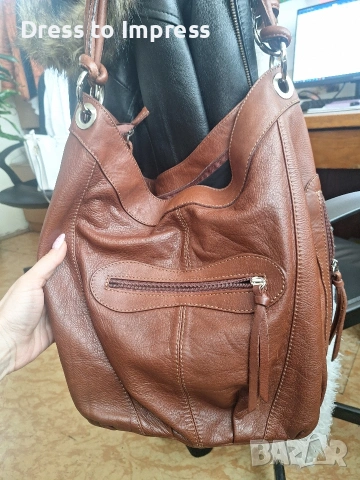 кафява чанта естествена кожа Made in Italy, снимка 3 - Чанти - 53594018