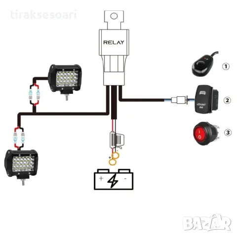 72W LED Фарове с Окабеляване Реле и Бутон Диодни Фарове с Кабели, снимка 5 - Аксесоари и консумативи - 46987919