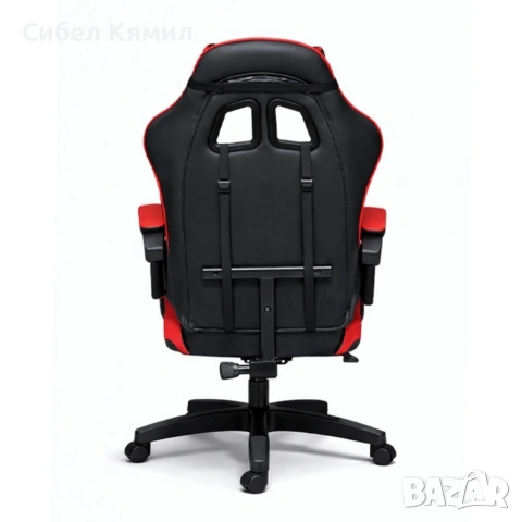 Удобен геймърски стол с поставка за крака и масажна лумбална възглавница, Черно-червен, снимка 5 - Геймърски - 53454826