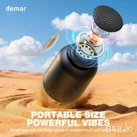 Преносим Bluetooth високоговорител Bobtot безжичен, водоустойчив, вграден микрофон, черен, снимка 3 - Bluetooth тонколони - 53778797