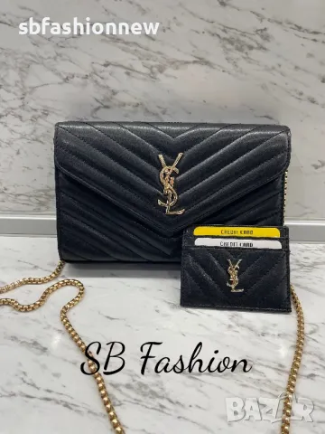 Ysl чанта с визитник златно лого, снимка 1 - Чанти - 48286616