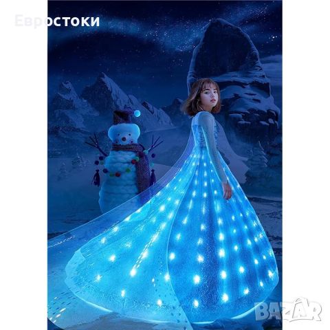 UPORPOR Костюм Frozen Elsa сребърни нишки. Светеща се рокля на принцеса Елза. Костюм за момичета., снимка 3 - Детски рокли и поли - 46091056