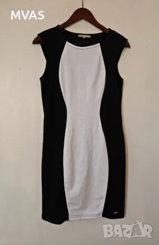 Черно бяла памучна вталяваща рокля S M 