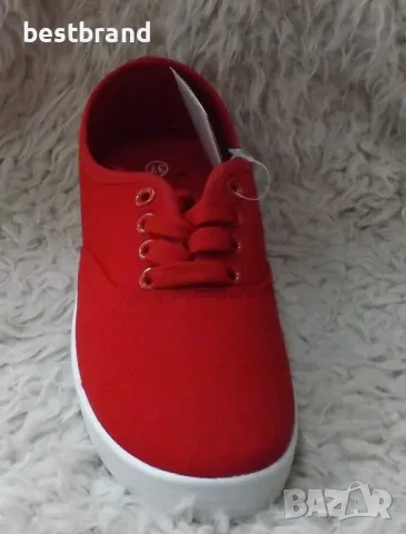 Дамски гуменки с връзки, в червен цвят, код 255/15, снимка 1