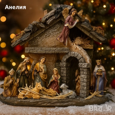 Коледна сцена „Рождество Христово“ – завършена ясла с фигури, която носи смисъл и уют у дома, снимка 5 - Декорация за дома - 52041689
