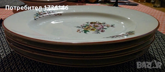 Порцеланова овална чиния 4 броя на Китка с червен кант , снимка 8 - Чинии - 54059223