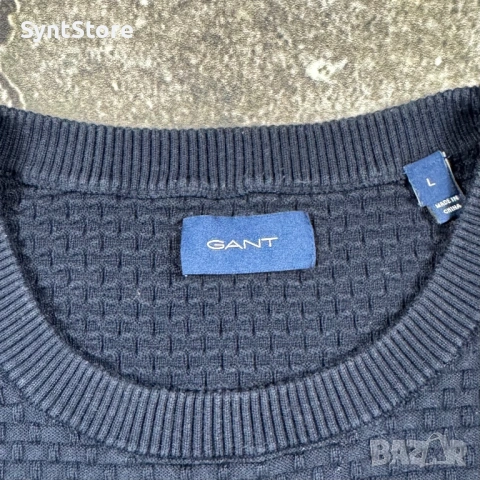 Мъжки пуловер GANT – Тъмносин – Размер L – Вафлена Плетка, снимка 3 - Пуловери - 53483208