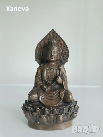 Бронзова статуетка на Гуанин , известна като богиня на състраданието, снимка 3 - Статуетки - 53899127