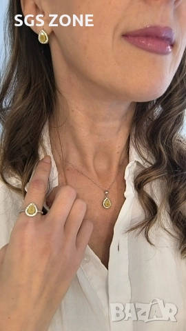 класическа висулка с естествен жълт сапфир, снимка 5 - Колиета, медальони, синджири - 51987214