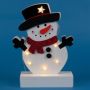 Светеща коледна украса във формата на снежен човек 25 см. Дървена LED декорация снежен човек с 6 LED, снимка 1
