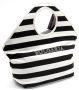 Дамска модерна Лятна чанта текстил - раирана - черно и бяло с надпис , снимка 2