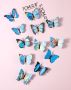 3D 12 бр pvc сини магнитни и самозалепващи пеперуди декорация за стена и мебел, снимка 1 - Други - 45999943