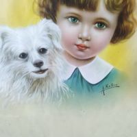 стара репродукция ,, Момиче с куче ", снимка 2 - Картини - 45574488
