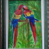 Влюбени папагали-авторска картина за подарък , снимка 1 - Картини - 45472024