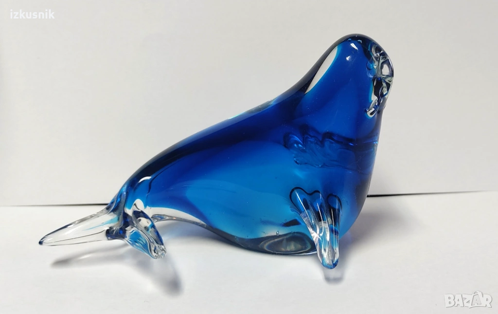 Прекрасен тюлен от масивно кобалтово стъкло, снимка 1