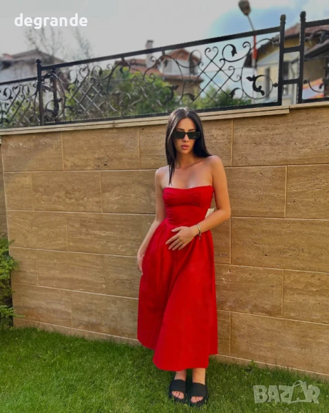 Червена дълга рокля с прекрасно бюстие, снимка 1