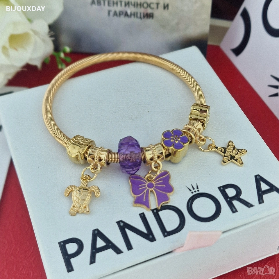 красива гривна с лилава панделка медицинска стомана с 18 карата златно покритие, снимка 1