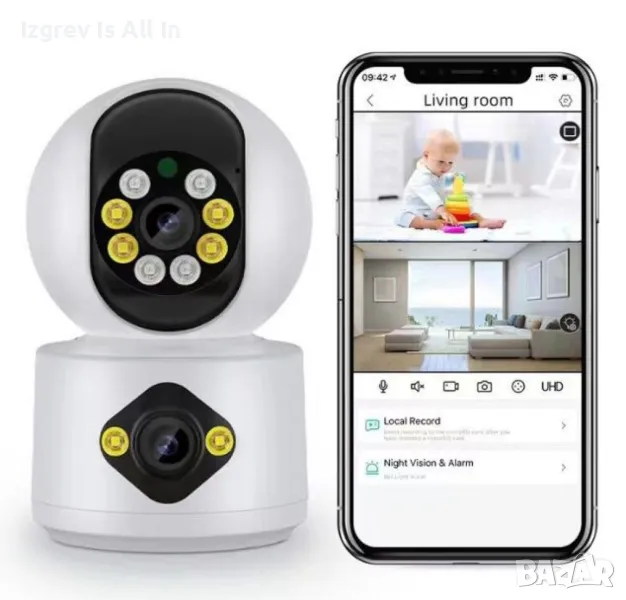 Камера за наблюдение и бебефон LYLU – Full HD 1080P с 360° ротация и управление чрез приложение iCSe, снимка 1