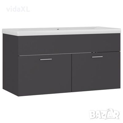 vidaXL Шкаф за баня с вградена мивка, сив, ПДЧ(SKU:3070849, снимка 1