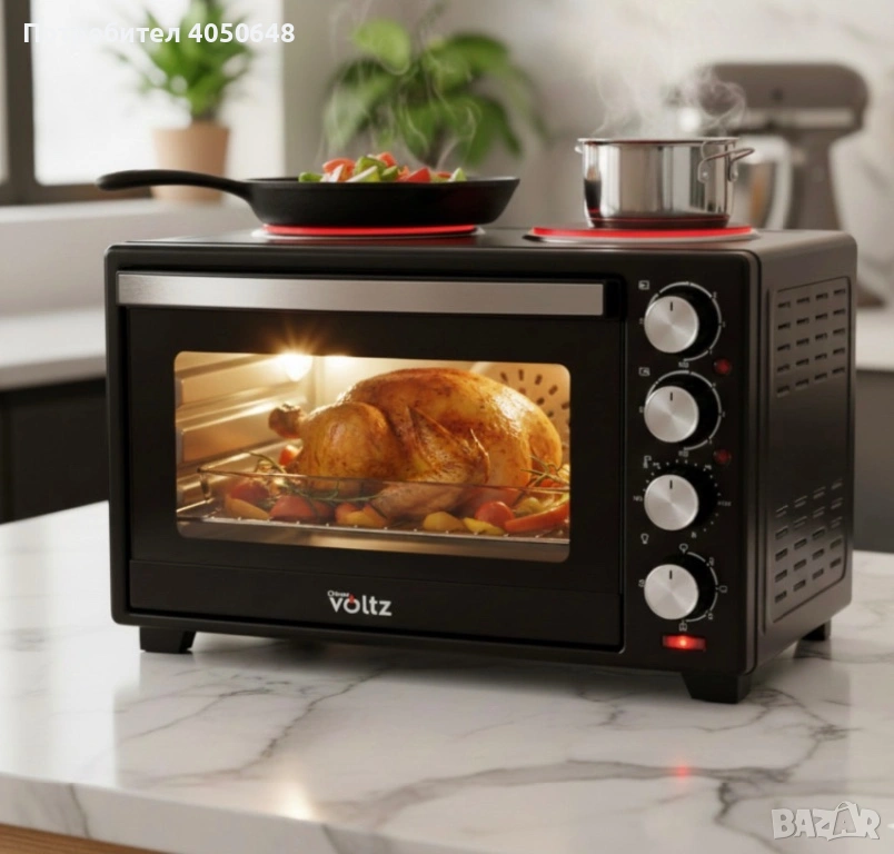 Готварска печка Voltz с фурна и 2 котлона 3200W, компактна електрическа печка за кухня, снимка 1