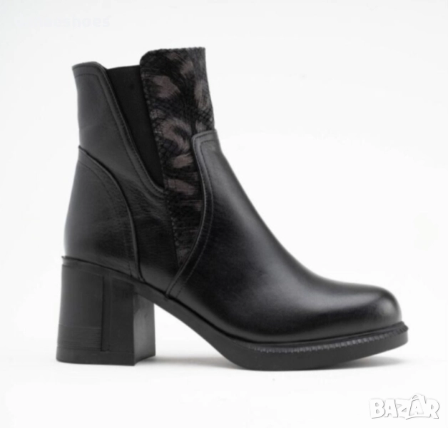 Дамски боти от естествена кожа на ток, снимка 1