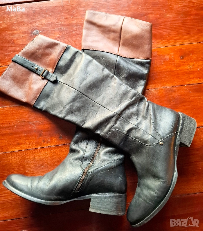  Ботуши естествена кожа, №40, черно и кафяво, използвани, снимка 1