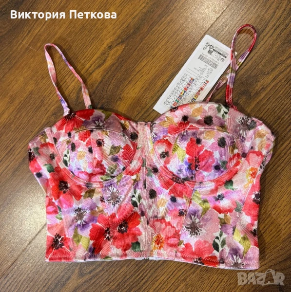 Розов топ с цветя - нов, снимка 1