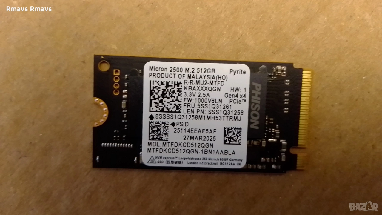 SSD NVMe 512gb Micron 4x4 2242, снимка 1