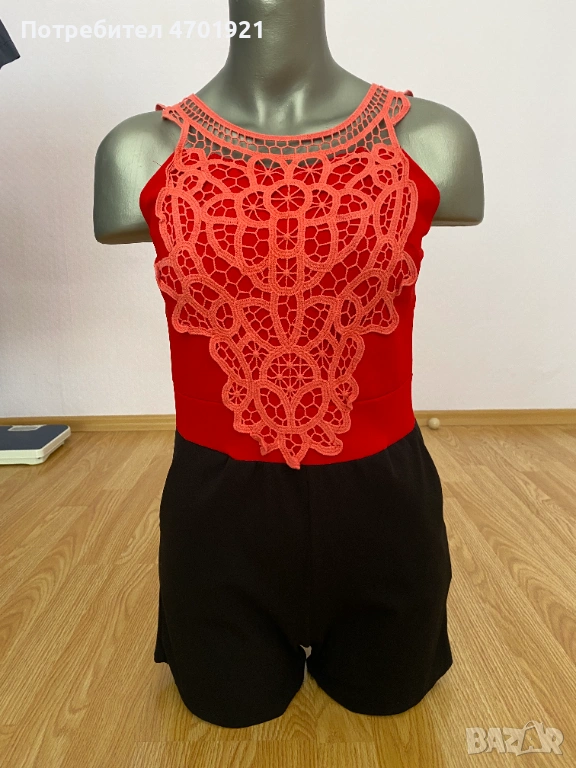 Черно-червен дамски гащеризон, снимка 1