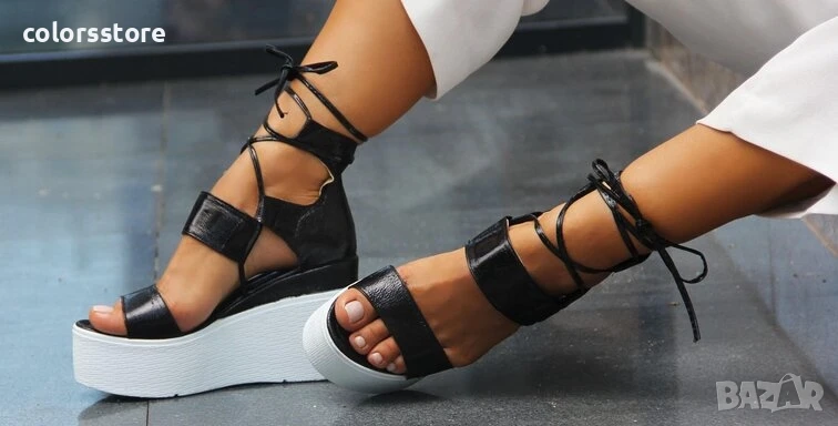 Сандали на платформа - черна кожа с бяло ходило - 307

, снимка 1