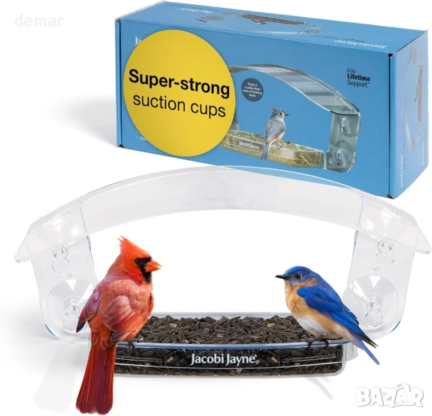 Прозрачна акрилна къщичка за птици с плъзгаща се тава - хранилка за прозорец Jacobi Jayne® Sky Deck™, снимка 1