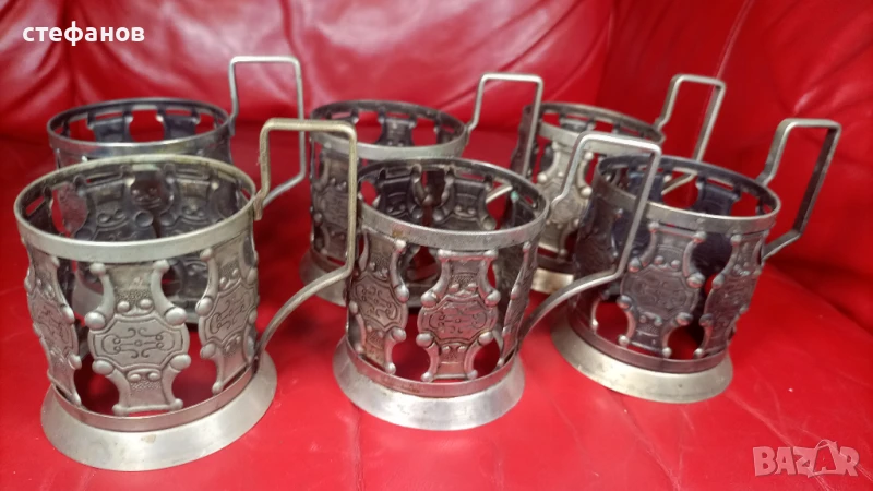 Руски стари, ретро подстакани, масивни, 6 бр, снимка 1