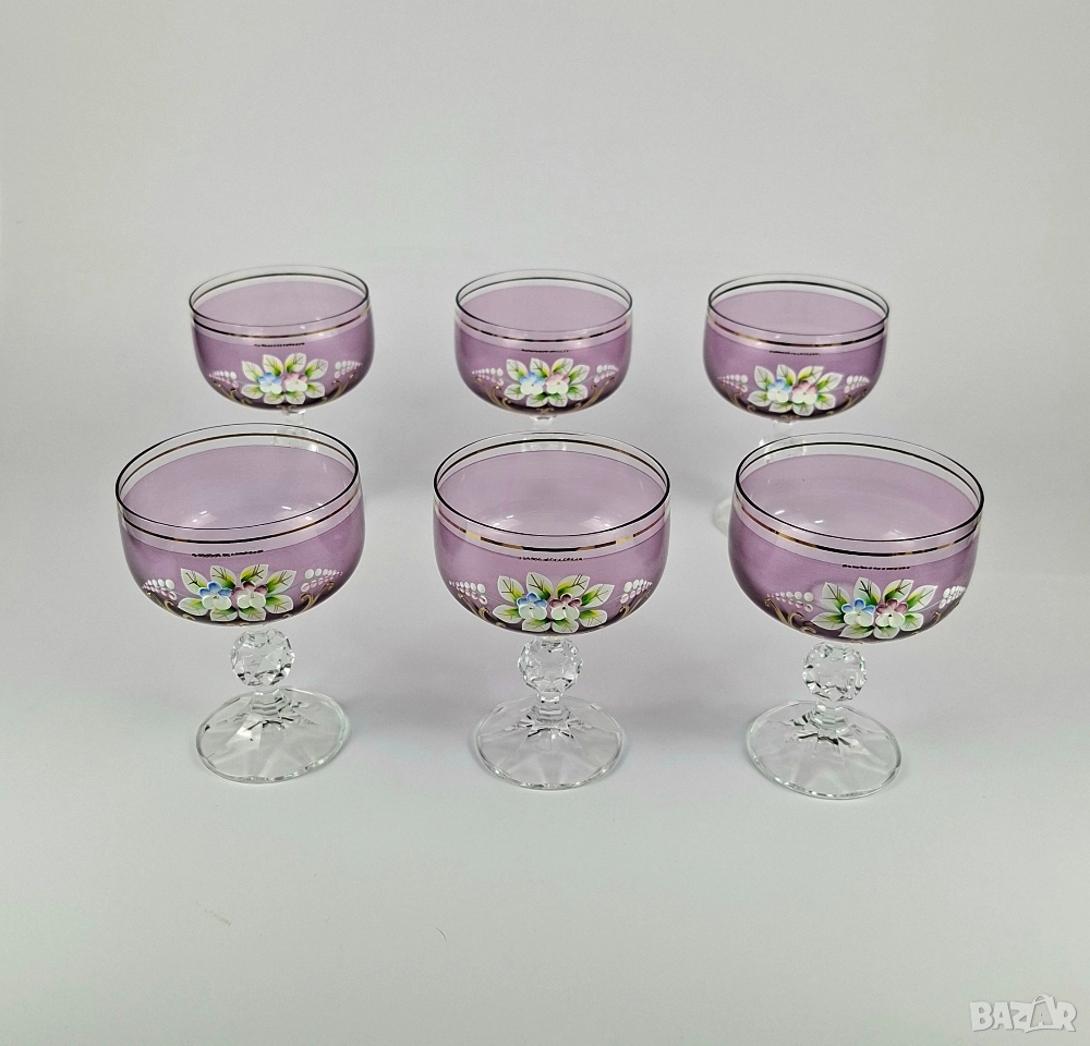 Комплект 6 бр стъклени чаши в лилав цвят, снимка 1