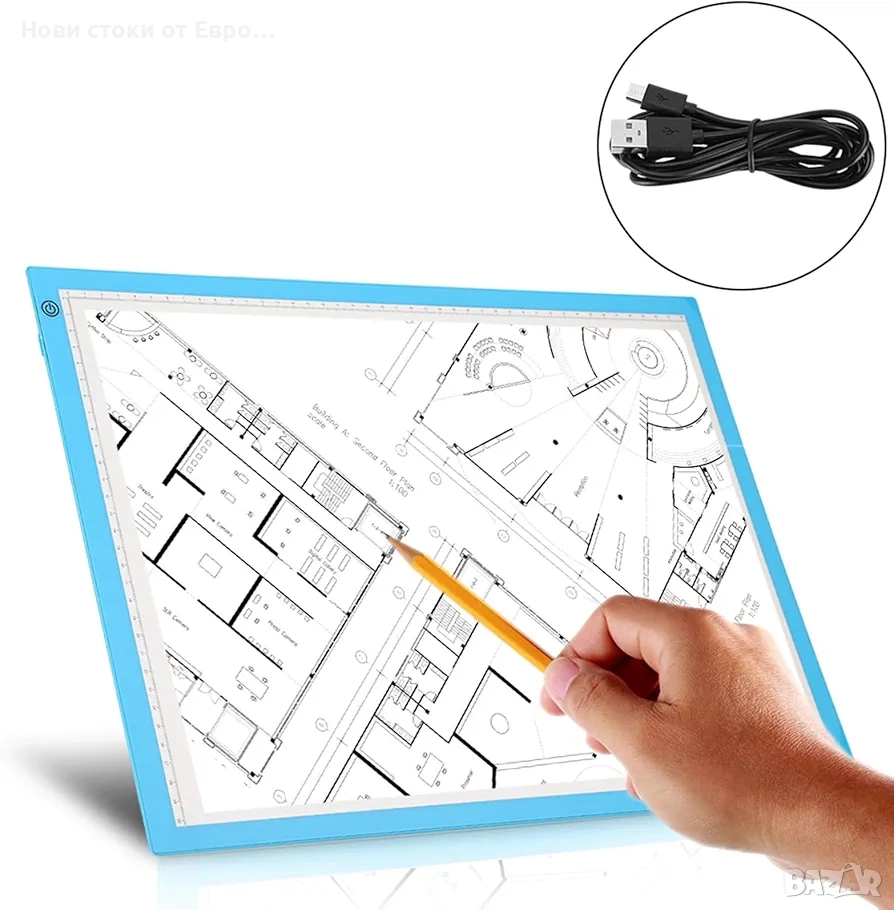 LED светлинна дъска A3,димируема подложка за проследяване за изкуство,анимация и дизайн, снимка 1