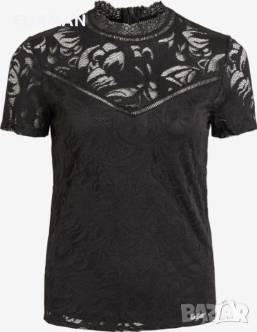 УНИКАЛНА черна дантелена блуза с високо деколте и къс ръкав , снимка 4 - Тениски - 45920447