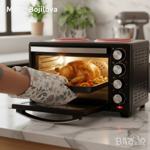 Готварска печка Voltz с фурна и 2 котлона 3200W, компактна електрическа печка за кухня, снимка 4 - Печки, фурни - 53010903