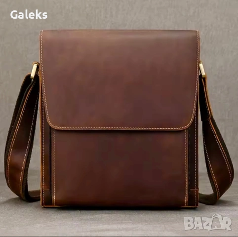 Мъжка луксозна кожена, винтидж чанта /Кафява Crazy Horse* естествена кожа!