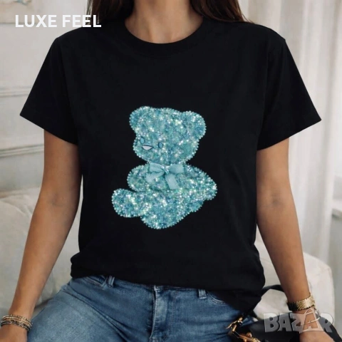 Дамска тениска мече с пайети - няколко цвята - 19€, снимка 5 - Тениски - 53585114