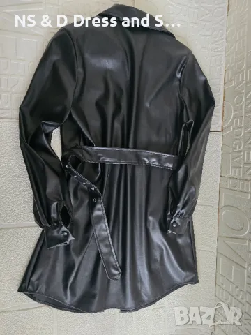 Дълга кожена риза рокля с колан, снимка 4 - Ризи - 49638951