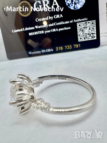 Сребърен пръстен с мойсанит (Диамант) 2 карата, снимка 6 - Пръстени - 51782381