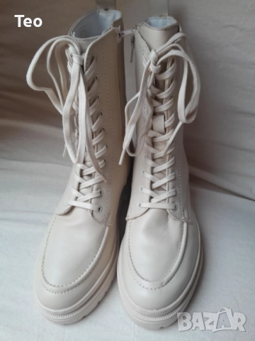 Немски Ботуши Lascana, нови естествена кожа, бели, размер 38 връзки и цип, снимка 5 - Дамски ботуши - 52898374