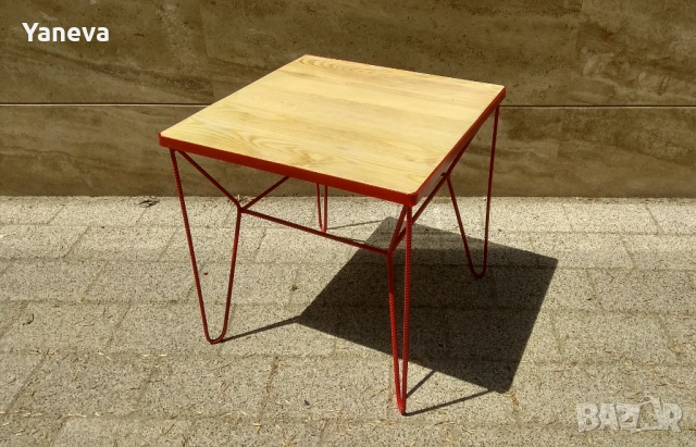 Маса индустриален дизайн, желязо и дървен плот от чам., снимка 8 - Маси - 54057648