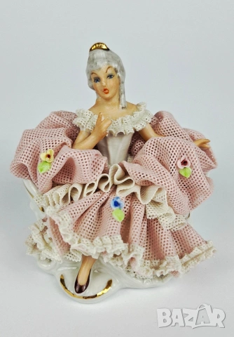 Порцеланова балерина с розова рокля - Sandizell, Dresden