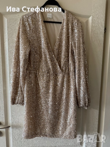  Нова парти коктейлна официална къса златна златиста рокля пайети паетена 