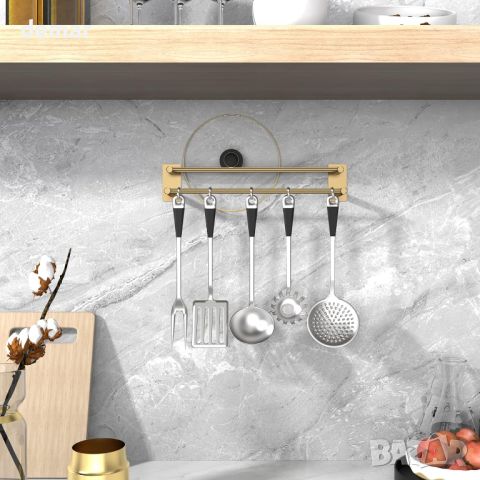 Закачалка за хавлии, стенна, самозалепваща се, от неръждаема стомана за баня, кухня (55 см, злато), снимка 8 - Закачалки - 45303276