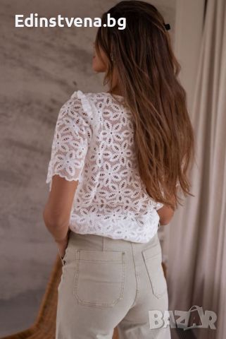 Дамска блуза в бяло с къс ръкав и флорален мотив, снимка 3 - Други - 45418224