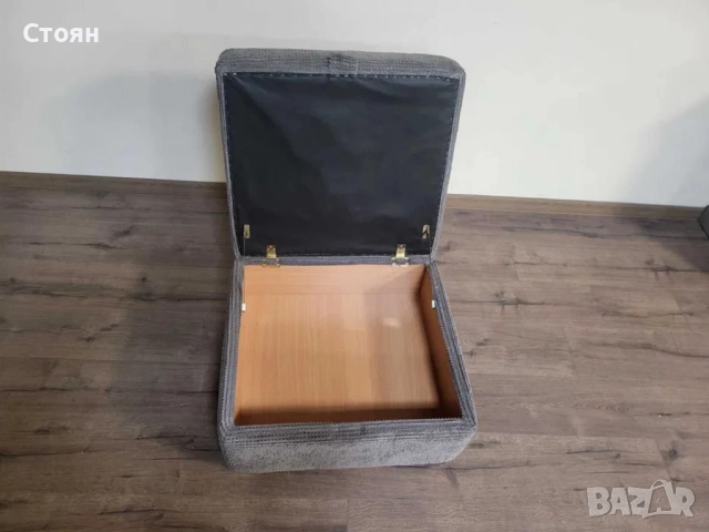  Сива табуретка от плат с функция ракла, снимка 2 - Дивани и мека мебел - 51966617